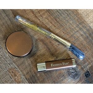 Vintage Fashion Fair Makeup Set Rain Lipstick Translucent Bronze Powder Brush